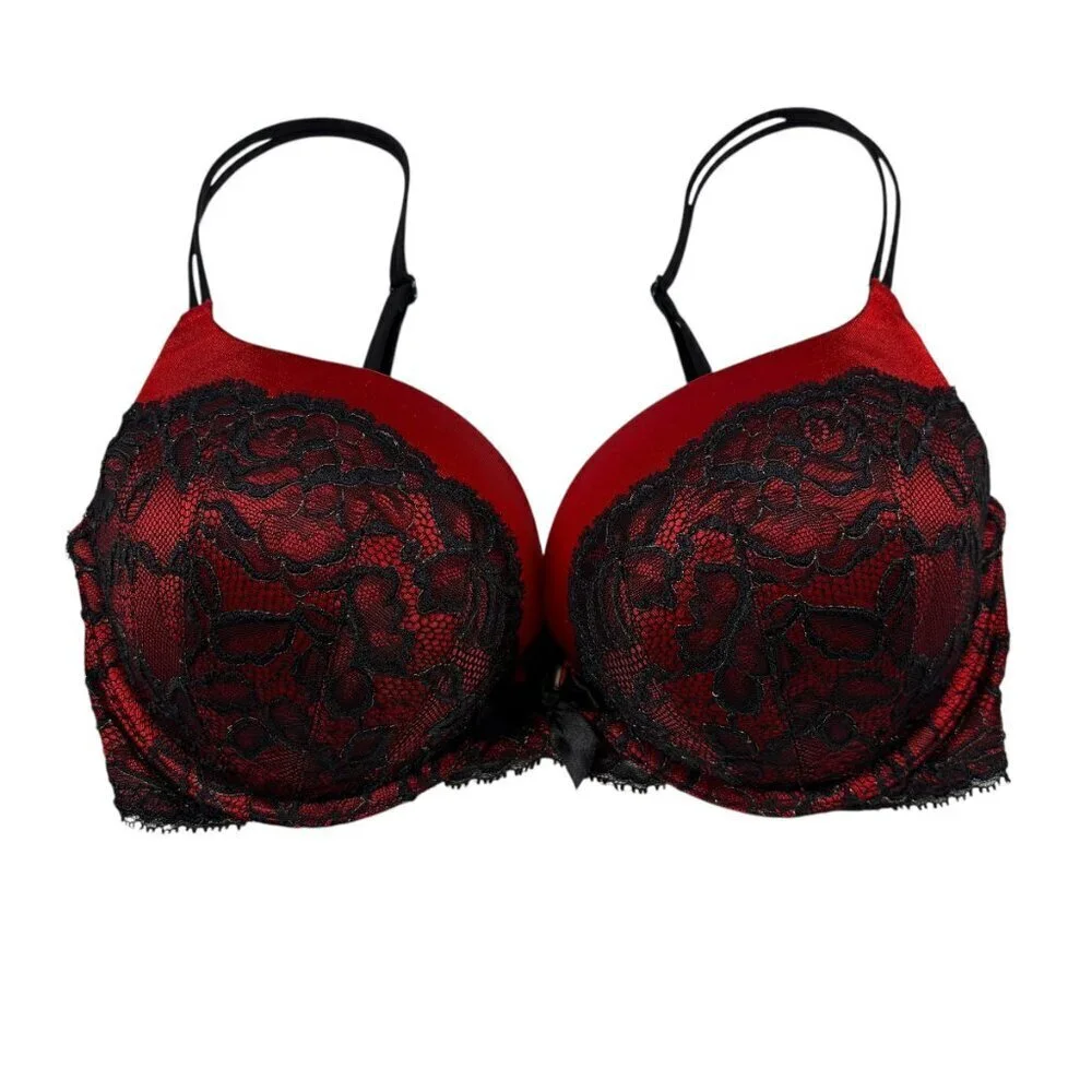 Victoria's Secret Black & Red Lace Very Sexy Plunge Bra Women's Size 34D